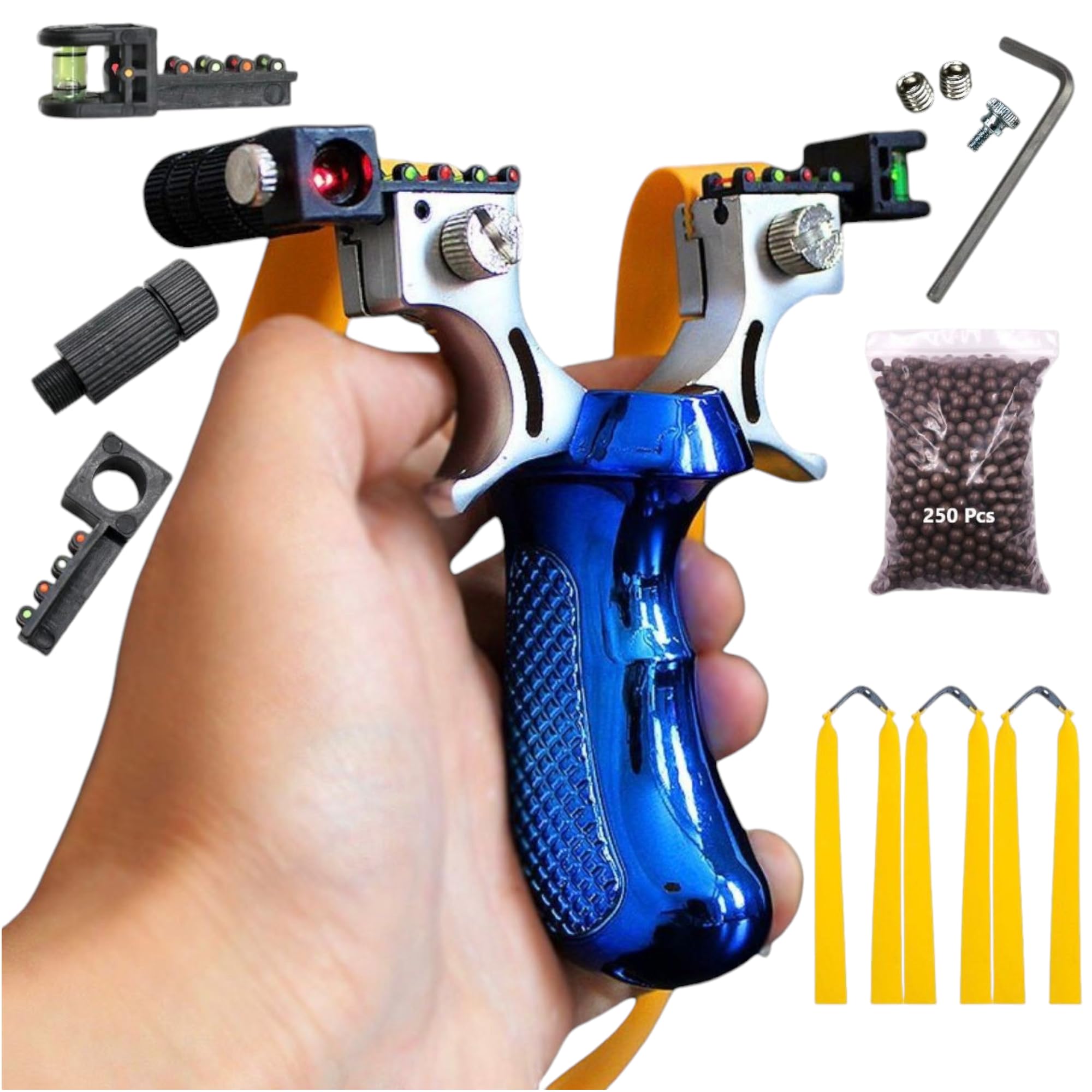 Marksman® New Alloy Bow Head Resin Handheld Fishing Catapult with Extra Latex Rubber Bands Blue