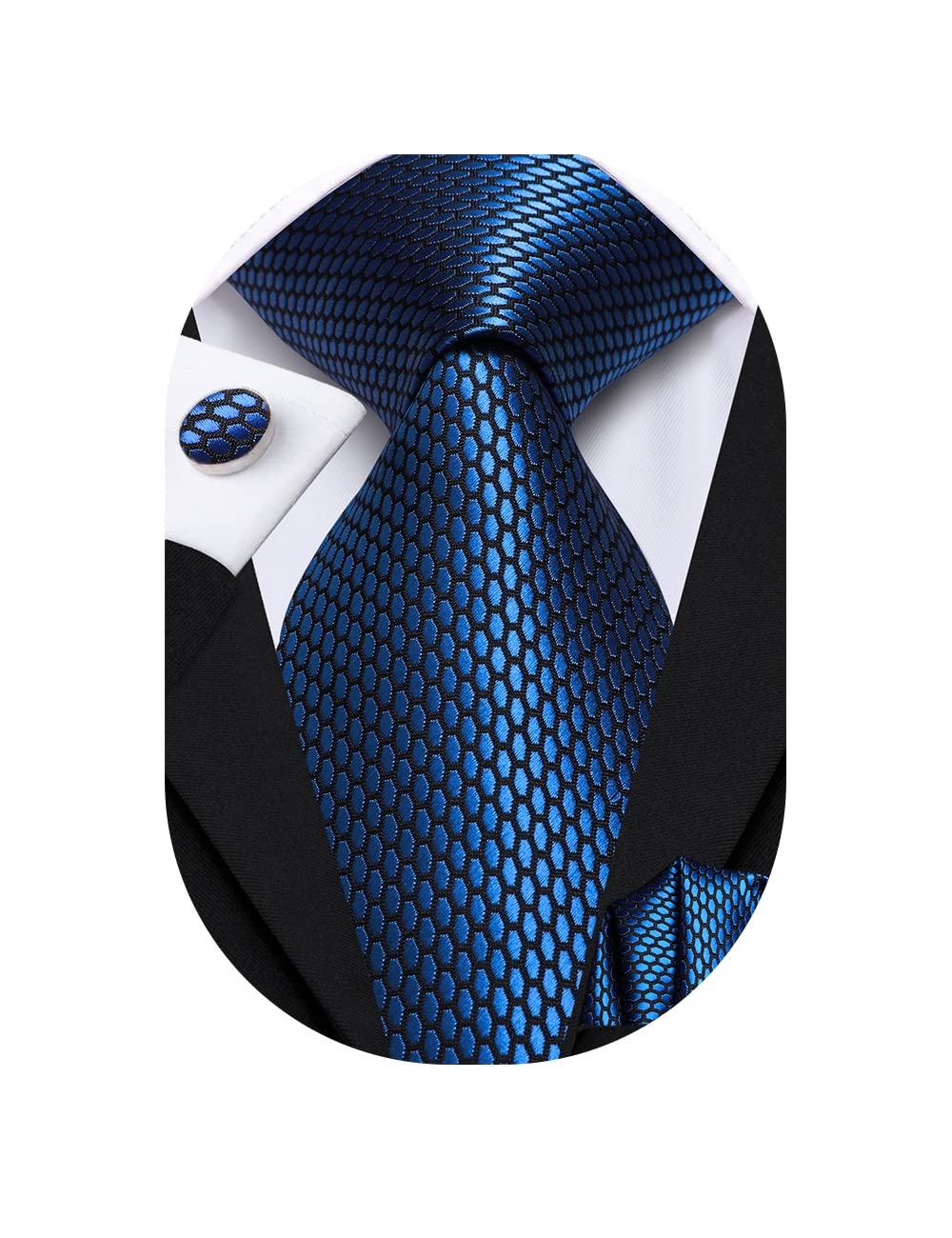 Dubulle Mens Royal Blue Plaid Necktie and Handkerchief Business Tie with Cufflinks