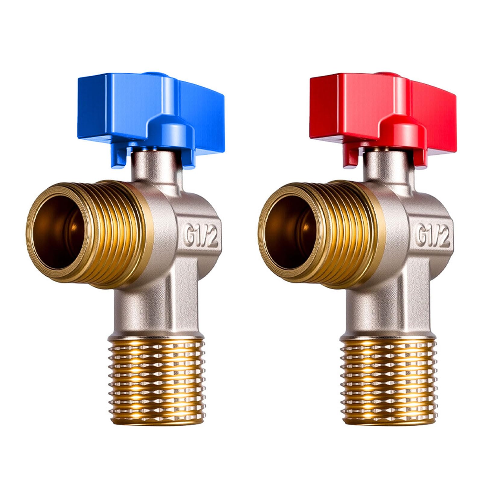 Tsophreniq Red And Blue Brass 1 / 2Inch Turn Angles Stop Valves Bathroom High Flows Hot/Cold Shut Off Water Flows Control Valves Regulator Water Control Shower