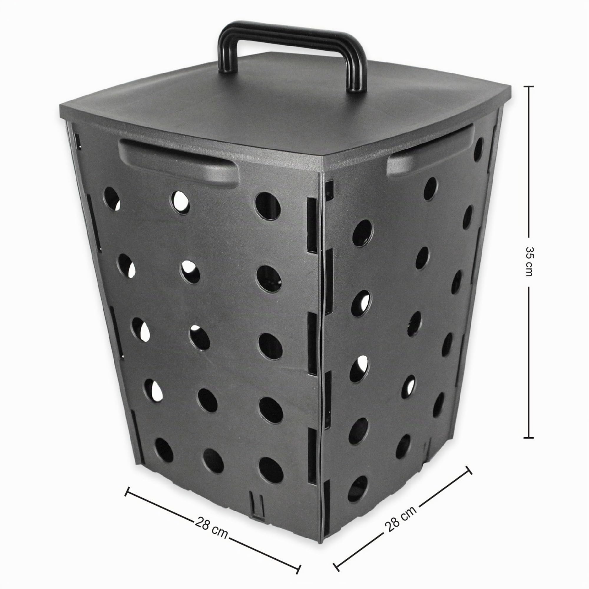 Compostiera da Giardino 17 L - Contenitore per Composto per rifiuti organici - Secchio da esterno con Coperchio - Fabbricazione concime 100% naturale - 35 x 28 x 28 cm - Plastica - Grigio