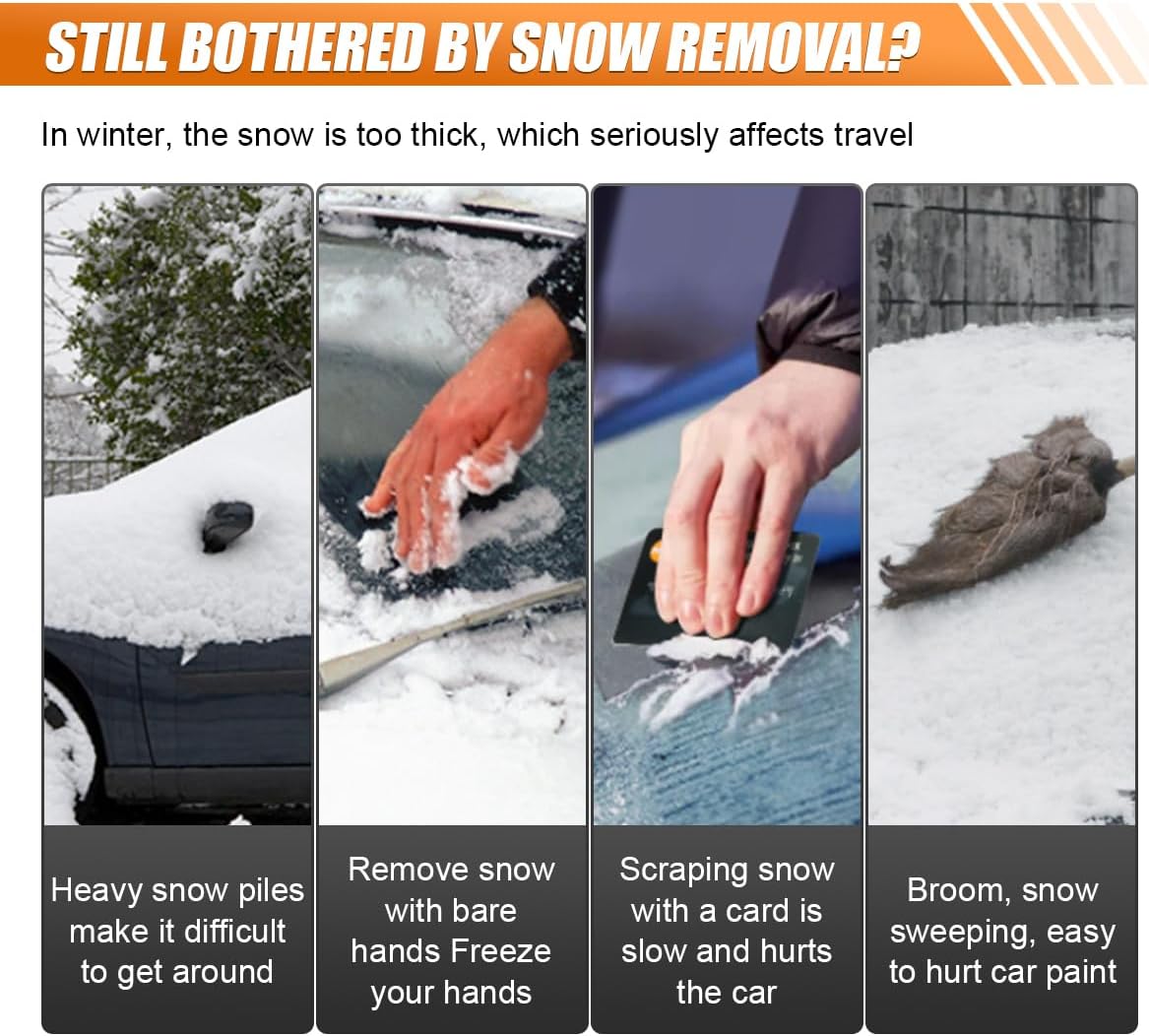 26" Snow Brush and Ice Scraper for Car Windshield – 2 in 1 Winter Snow Removal Tool with Detachable Ice Shovel – Universal Snow Scraper with Ergonomic Foam Grip, No Scratch Broom for SUV Truck(Orange)
