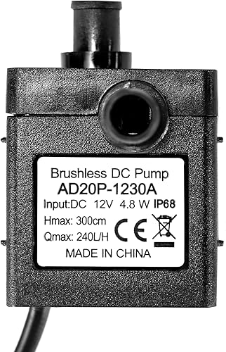 Miniatura 8 de QWORK Bomba de agua de 12 V CC, motor sumergible sin escobillas, ultra silenciosa, 240 LH, cabezal de 9.8 pies, impermeable, para estanque, acuario,