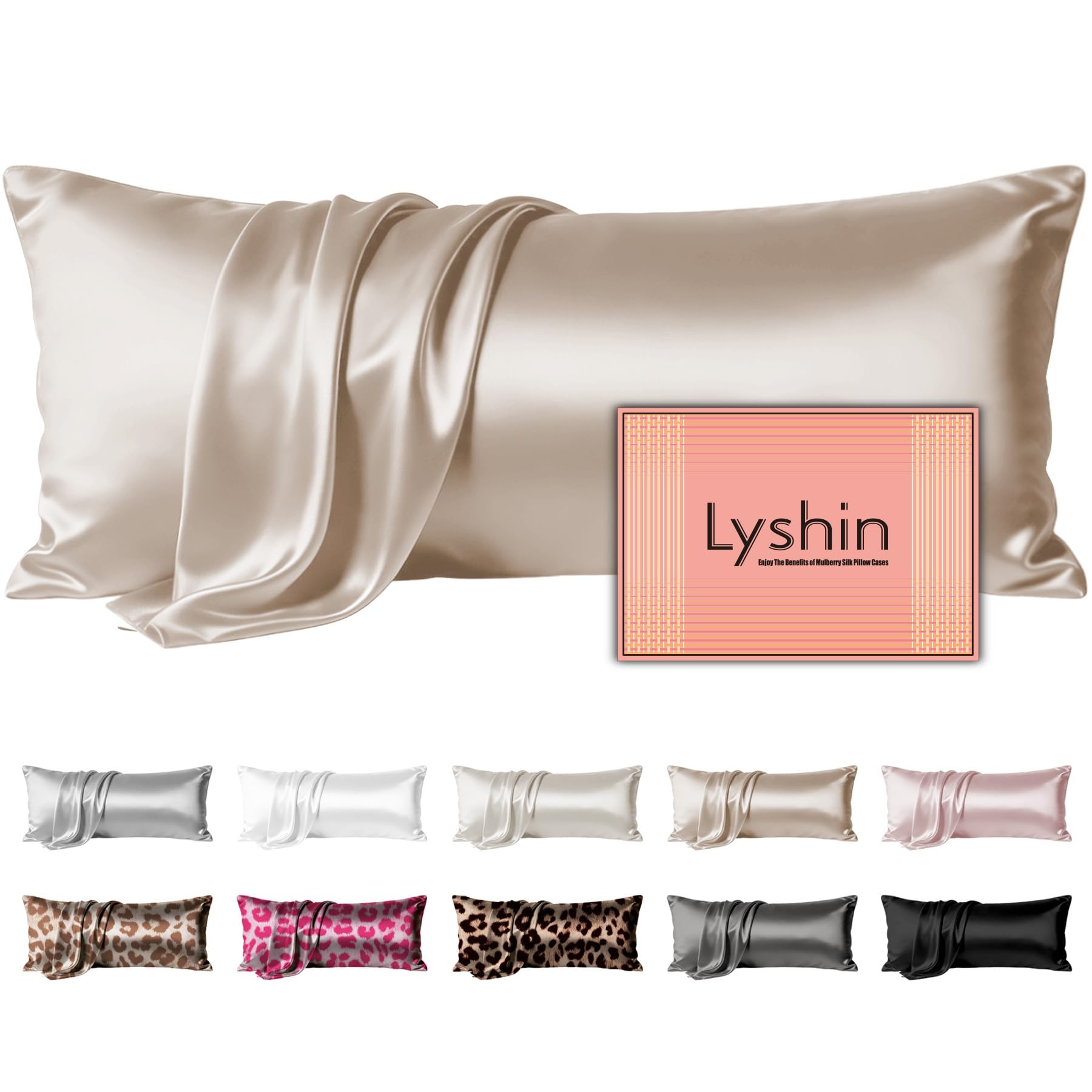 LYSHIN Silk Body Pillow Case with Zipper, Body Pillow Pillowcase, Champagne