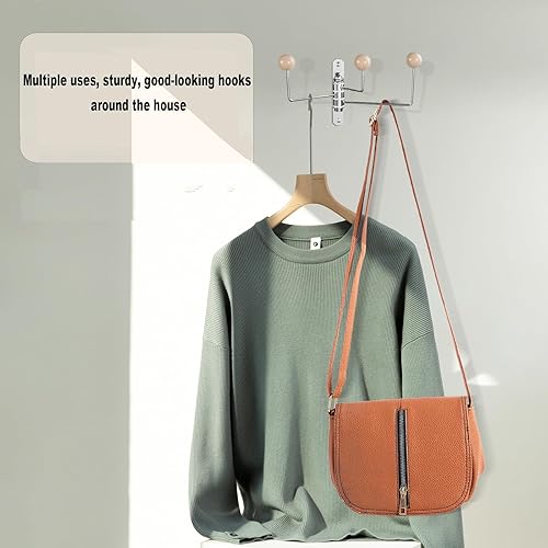 Miniatura 5 de Juego de dos ganchos decorativos para abrigos con giro libre, 3 ganchos de madera verticalmente montados en la pared, ganchos modernos para colgar