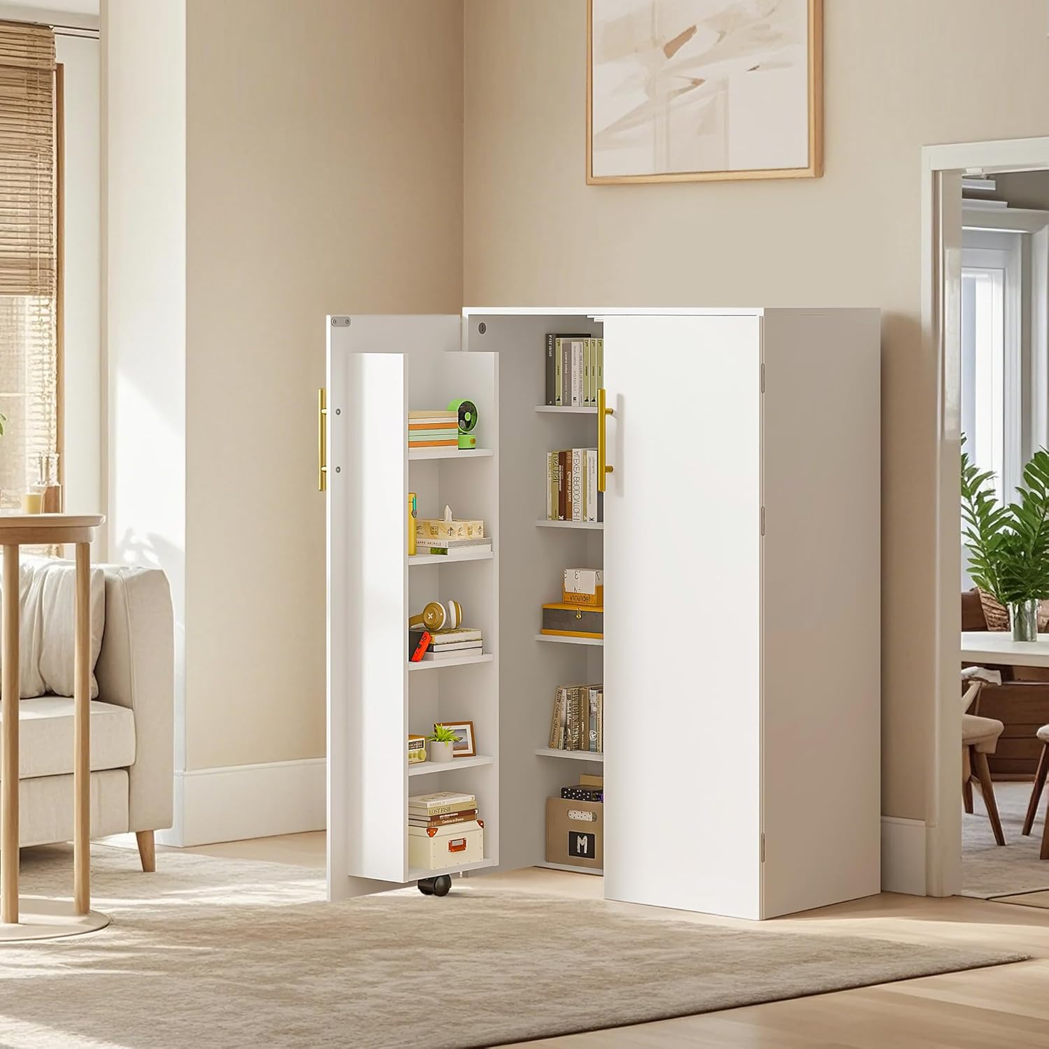 VECELO 35.5” Small Kitchen Pantry Storage Cabinet with 2 Doors and Adjustable Shelves, Food Storage Freestanding Cupboard for Dining Room, Living Room