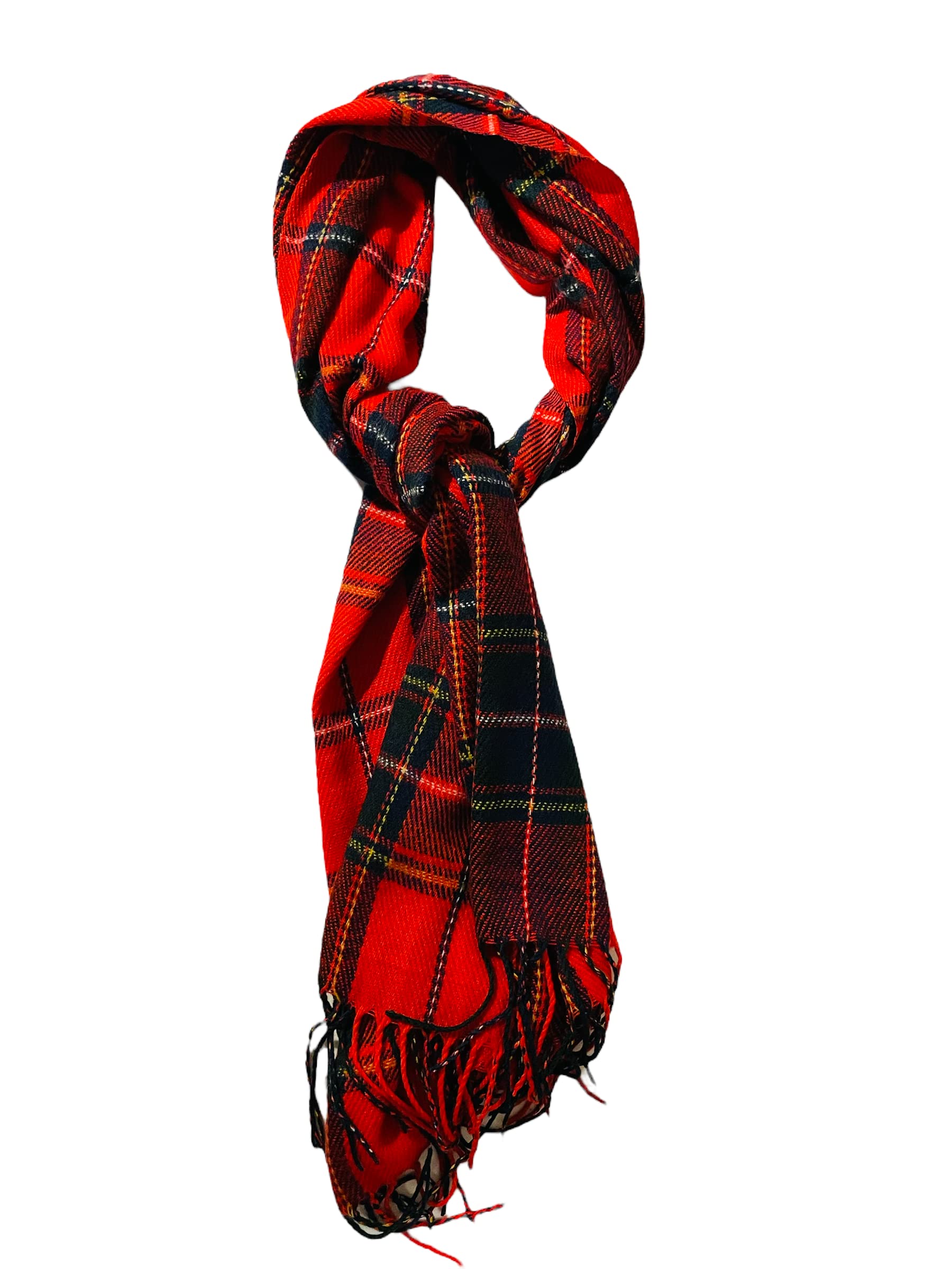 AKORD Winter Tartan Scarf – Long Soft Wool Spinning Shawl with Tassel Fringe – Warm Wrap Stole for Cold Weather