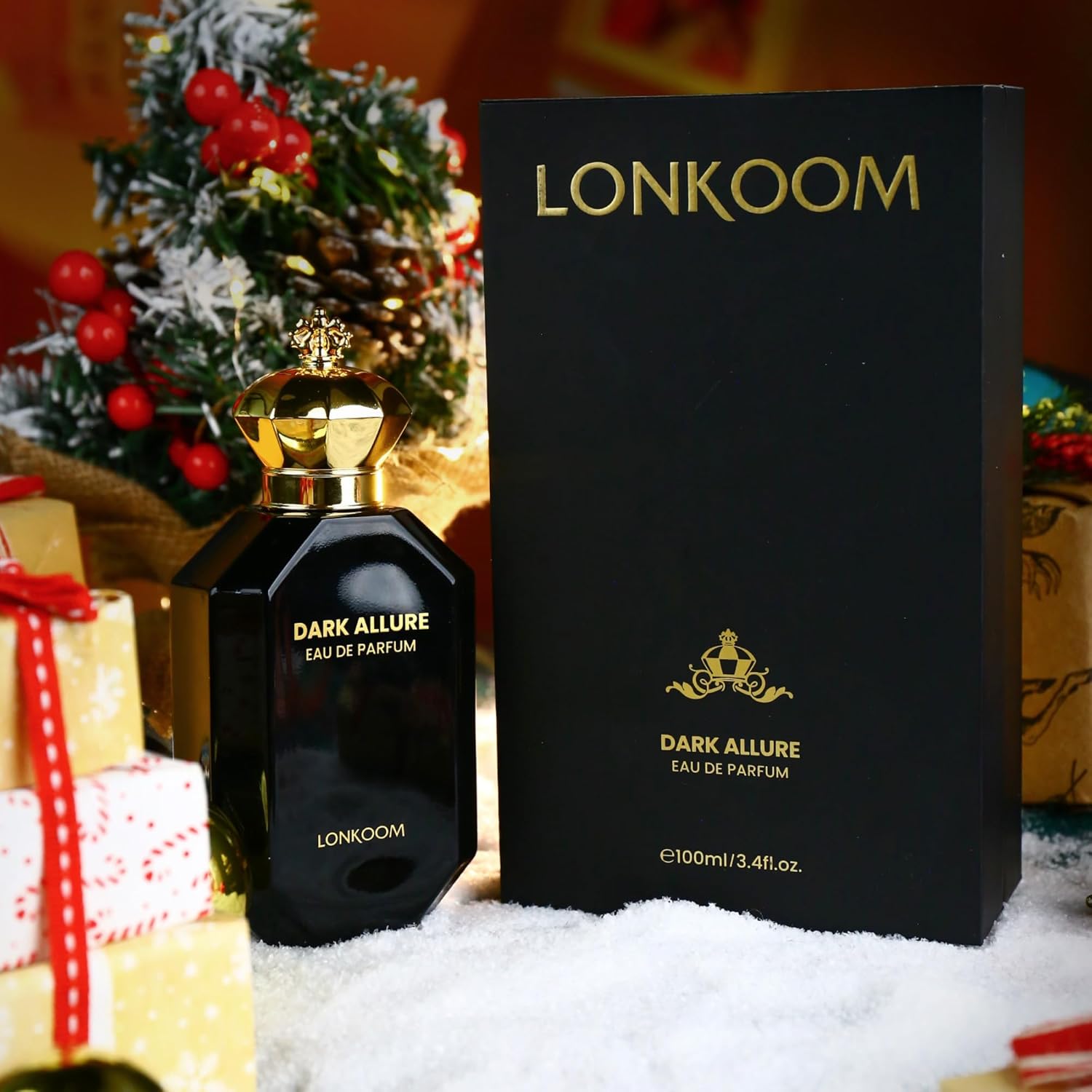Lonkoom Dark Allure Perfume for Men, 3.4 Fl Oz/100ml Eau de Parfum Spray Long-Lasting Fragrance, Leather Notes of Cinnamon, Leather, Tobacco, Rum, Vanilla