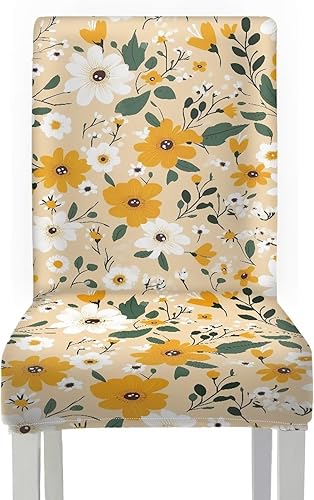 Miniatura 2 de HUGS IDEA Yellow Floral Chair Covers for Dining Room Set of 2 Flowers Kitchen Chair Covers Washable Dining Chairs Slipcovers Cubre Sillas para