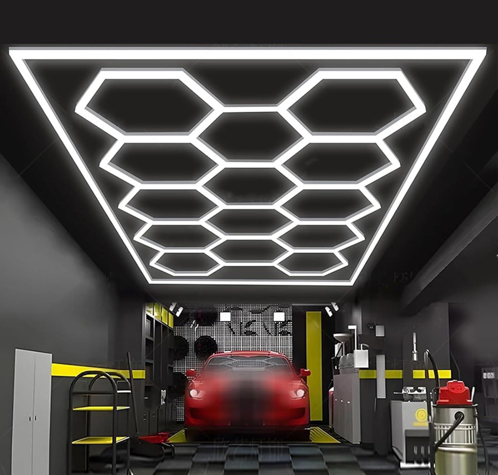 Lámpara LED hexagonal 14 para garaje, 6500 K, lámpara techo LED hexagonal flexible de bricolaje para garajes, talleres, almacenes y gimnasios (size)