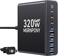 MGRNPONY 320W 10-Port GaN III USB C Charger Block: PD 65W Fast Charging Station for MacBook, iPhone, Galaxy, Dell & More