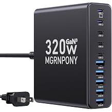 320W USB C Charger Block, 10-Port GaN USB C Charging Station Black | PD 65W Laptop Fast Charger Adapter for MacBook Pro/Air, DELL, iPad, iPhone, Samsung Galaxy