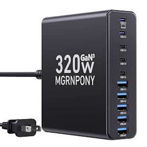 320W USB C Charger Block 10-Port USB C Charging Station GaN III PD 65W Laptop Fast Charger Adapter