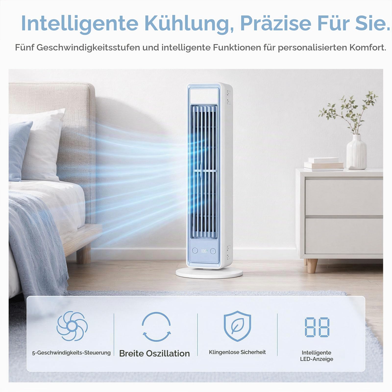 Mobiler Luftkühler für Schreibtisch & Büro, Tragbare Klimaanlage Kompakt, Leiser Tischventilator ohne Flügel, 3 Stufen Kühlung für Konzentriertes Arbeiten
