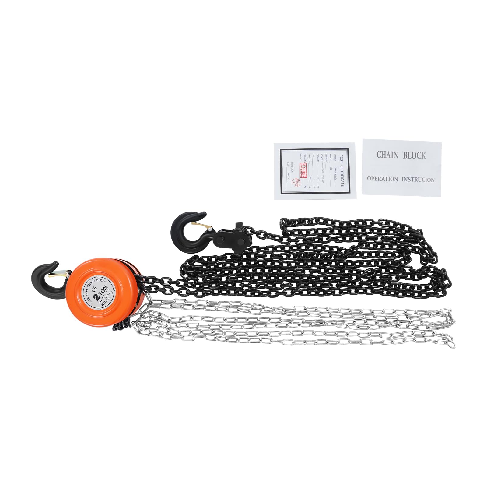 Handkettenzüge, 1/2T Kettenzug Handseilwinde, Manueller Kettenzug, 3m Kette, Flaschenzug Seilzug Handkran für Forst und Werkstatt (Orange, 2T)