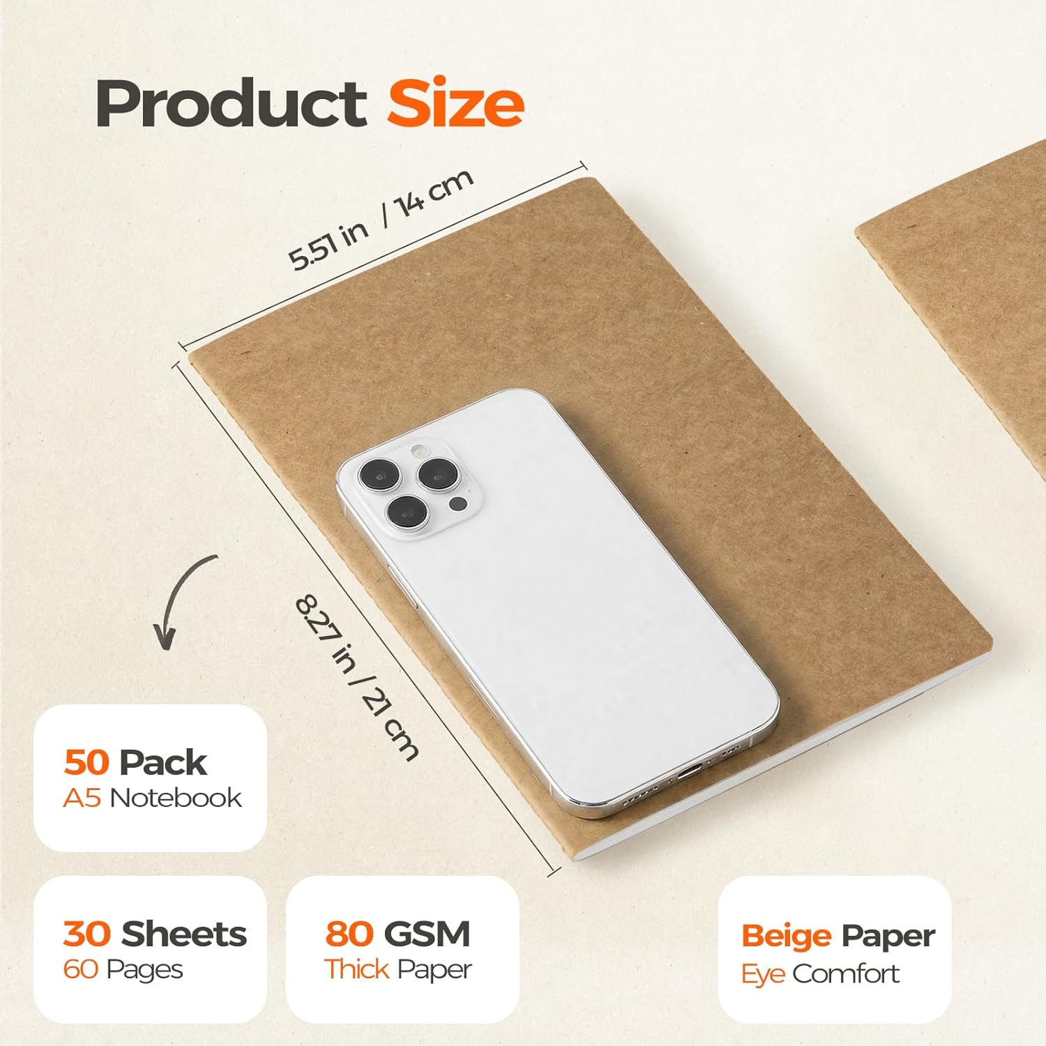 50 Pack Kraft Notebooks Bulk A5, 60 Pages Grid Graph Paper Journals, 8.3x5.5 Inches, Natural Kraft Cover Composition Notebooks for School Office Students Artists
