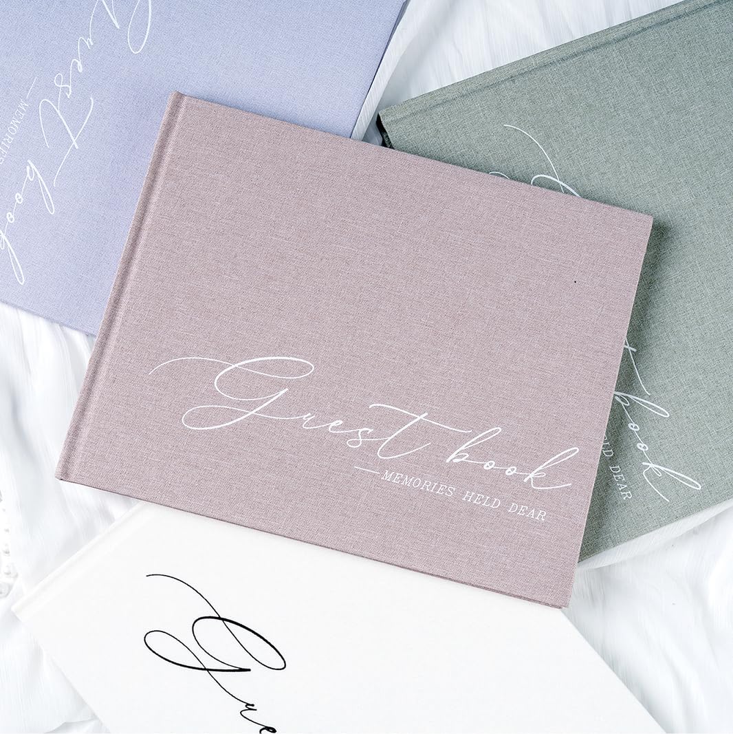 Libro de invitados de boda para recepción y baby shower – Elegante libro de visitas con cubierta de lino para fotos y firmas Polaroid con tarjeta "Please Sign" y esquinas de fotos, 100