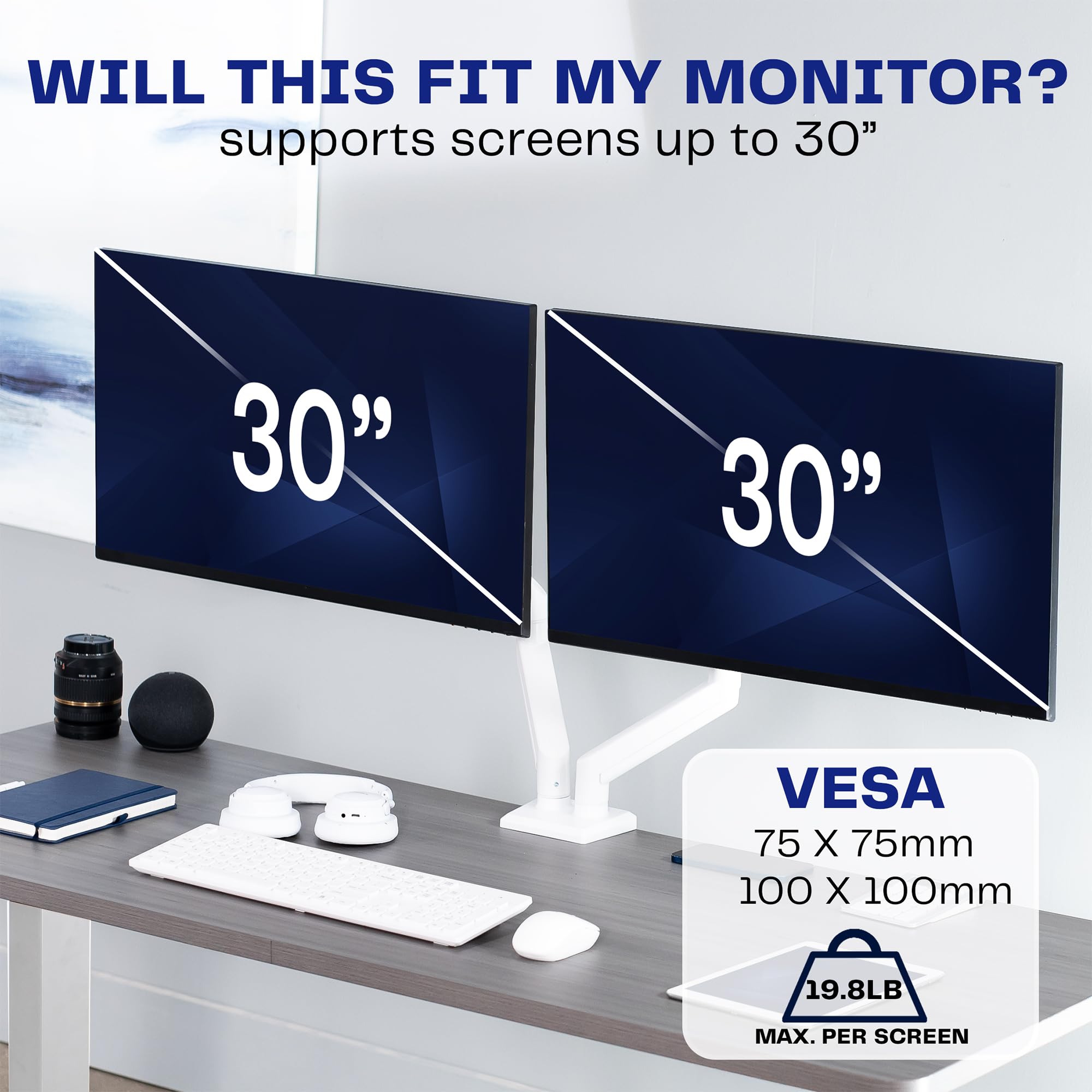 VIVO Supporto articolato doppio da 17 a 27 pollici con molla pneumatica per 2 schermi monitor con VESA max 100 x 100, bianco (STAND-V102OW)