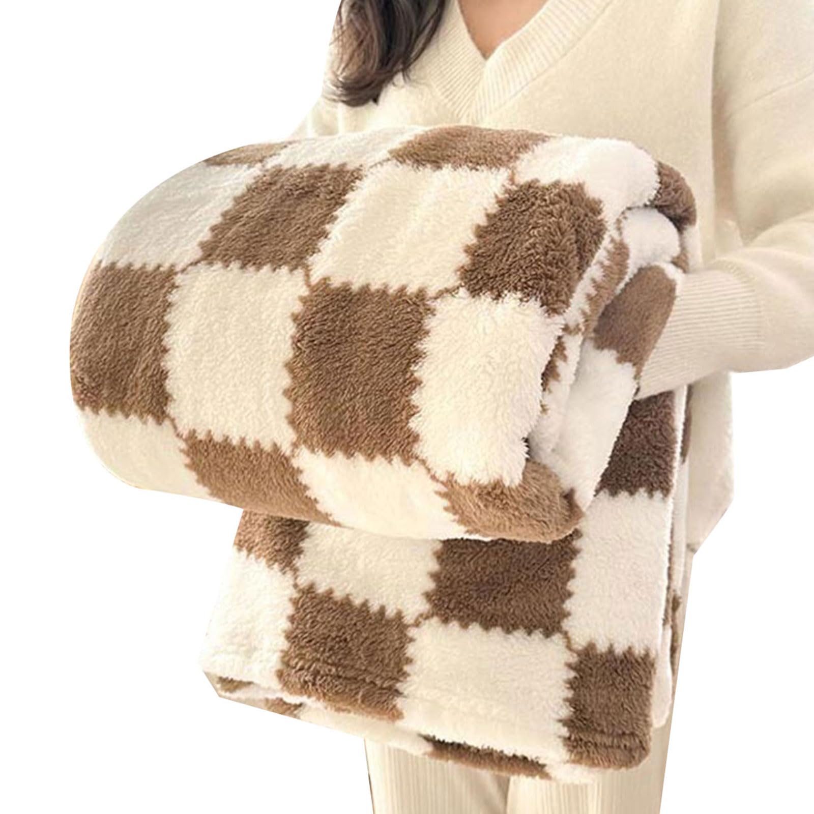 Msioytog Corals Grids Throw Blanket Soft Warmth for Adults Portable Designs Easy to Store Carry Blankets & Throws