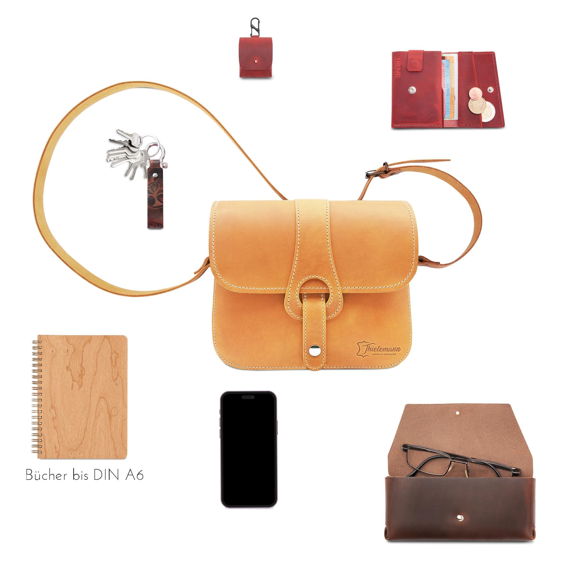 Thielemann Handtasche Damen Kapstadt Made in Germany, aus extra starkem Leder Tasche zum Umhängen, Crossbody Bag Frauen, Umhängetasche Vintage