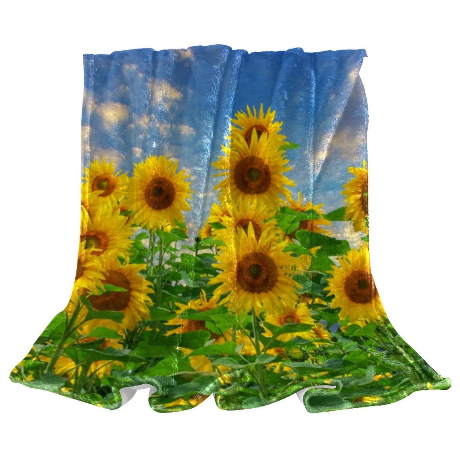 Couverture polaire tournesol jaune 150x100 de lit et bureau