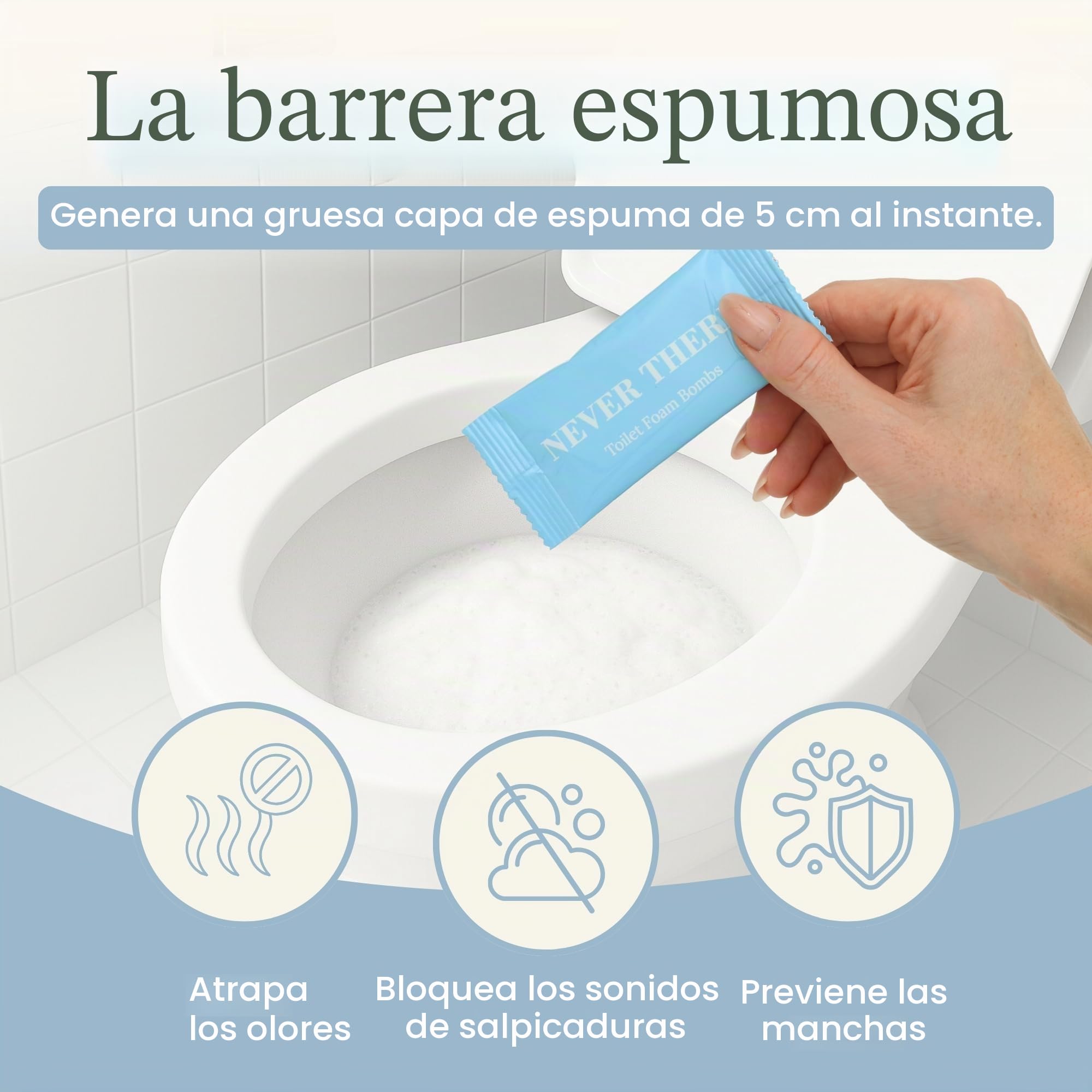 Never There Bolsitas de espuma para inodoro, paquete de 14 limpiadores de inodoro de espuma con gas sin contacto sin olores, sonidos o manchas, bolsas de inodoro Never There y eliminador de olores
