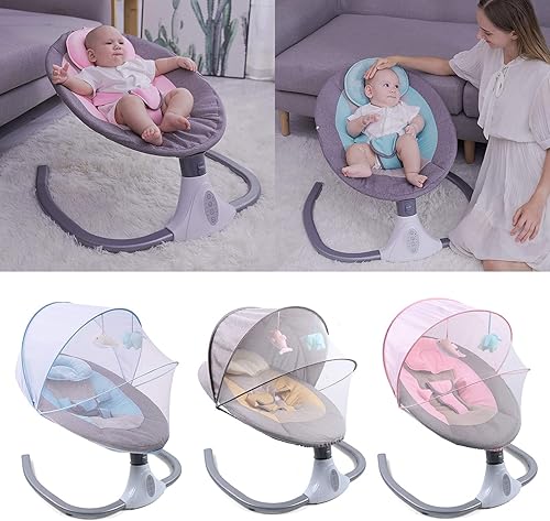 Miniatura 9 de TFCFL Columpios de bebé para bebés, silla columpio plegable para bebé, 4 velocidades con altavoz de música, control remoto, red, juguetes colgantes,