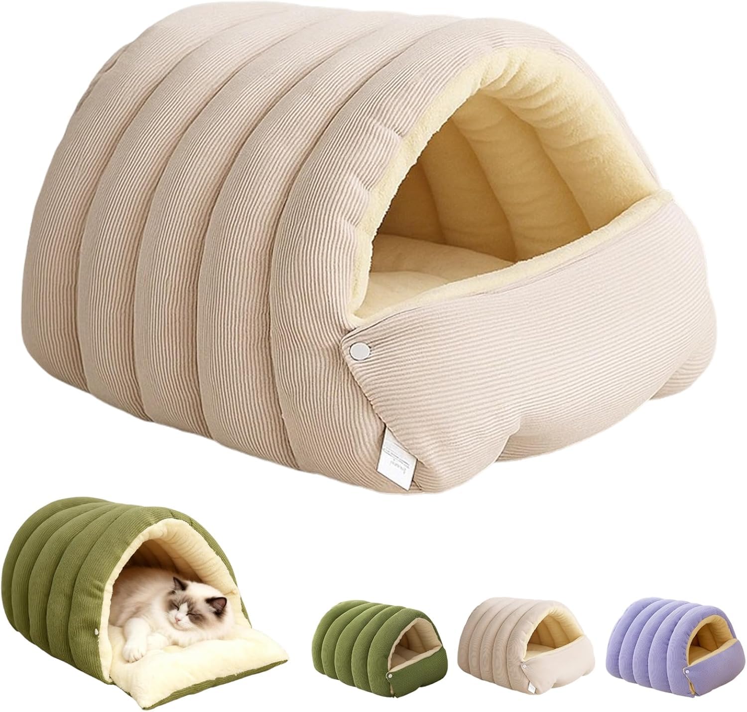 Winter Warm Pet Sleeping Bag for Indoor, Cozy Winter Pet Beds for Small Dog and Cat, Plush Cats Sack Self Warm Bed Cave, Burrow Dog Bed, Foldable Cat Beds (White,L (57 * 37 * 28cm))