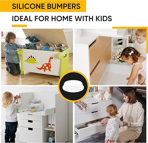 Miniatura 9 de Vellax Parachoques para puerta de armario, 128 piezas, almohadillas autoadhesivas blancas de 12 pulgada de diámetro, tapones de gabinete,