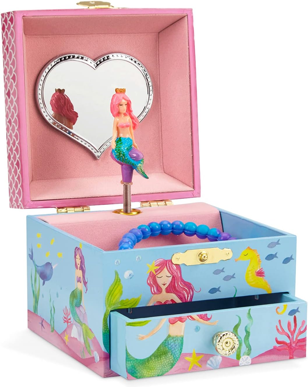 Jewelkeeper Mermaid Girl's Musical Jewelry Box, Underwater Design Pullout Drawer, Over The Waves Tune