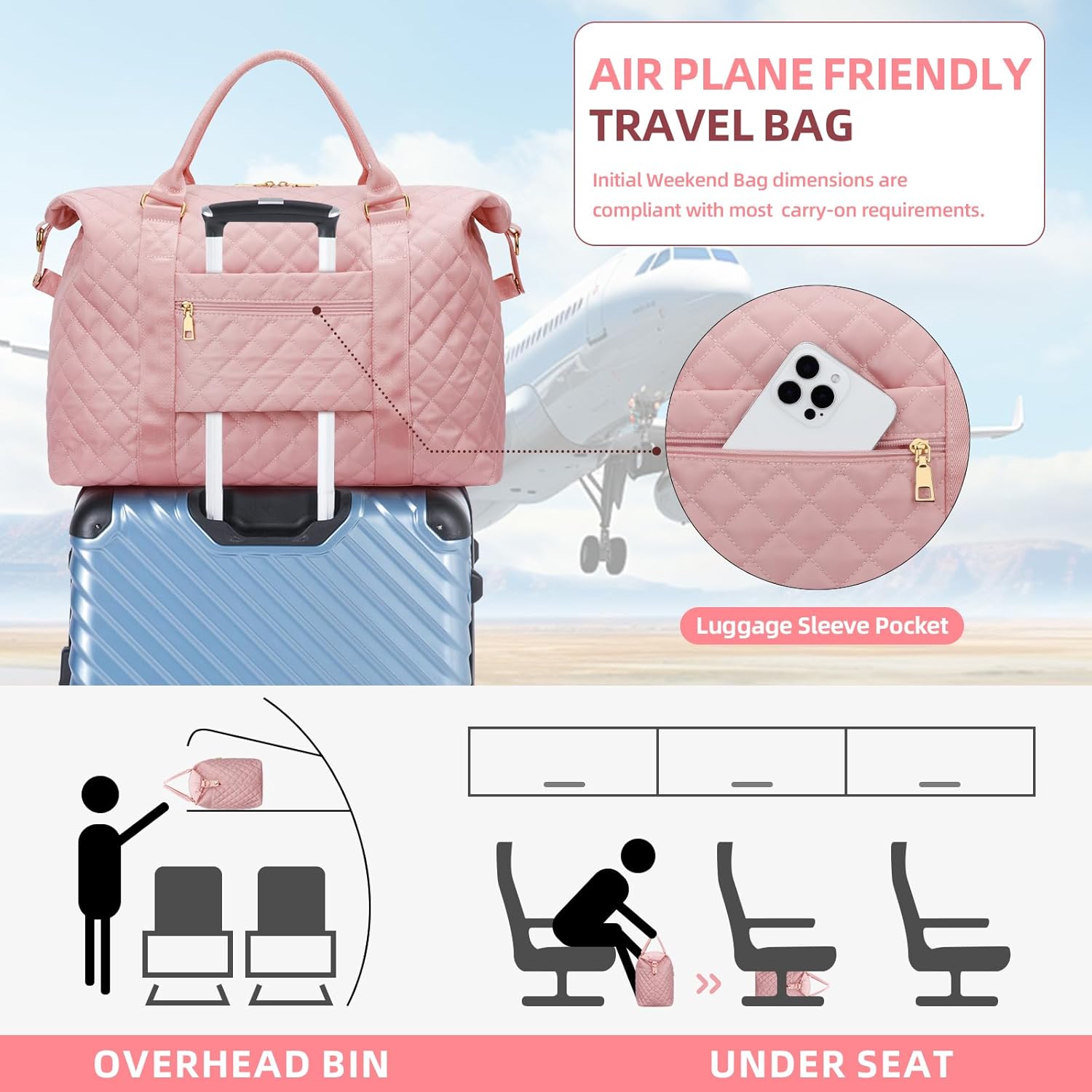 Gifts for Teen Girl, Initial Travel Duffle Bag, Personalized Women Weekender Overnight Bags, Gift for Daughter Kid Girl Wife Friend（Pink,S) - Image 5