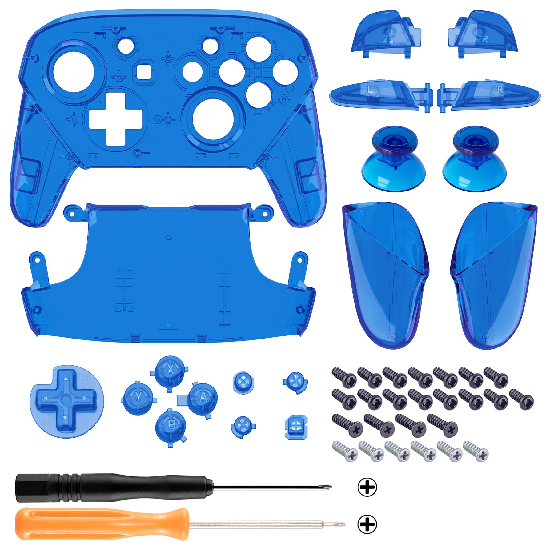eXtremeRate Cover Custodia Grip Impugnature Guscio Case Scocca Ricambio per Nintendo Switch Pro Controller Joystick,Senza Controller-Trasparente Blu