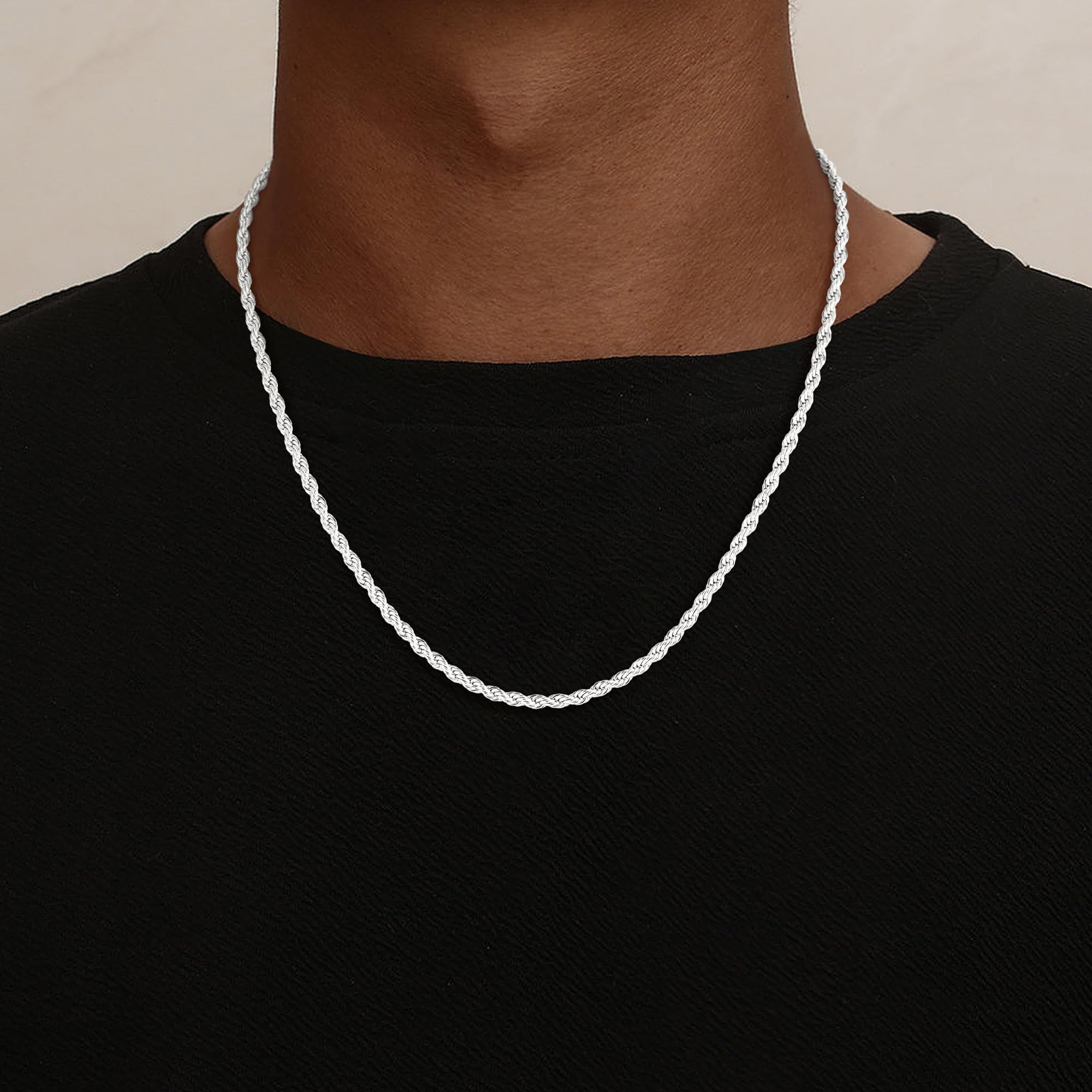 S925 Sterling Silber Over Kette Heren, 3/4mm Breit Rope Chain Halskette Wasserfest Kette for Herren Schmuck Geschenke für Männer Verschiedliche Längen 46/51/56/61/66CM