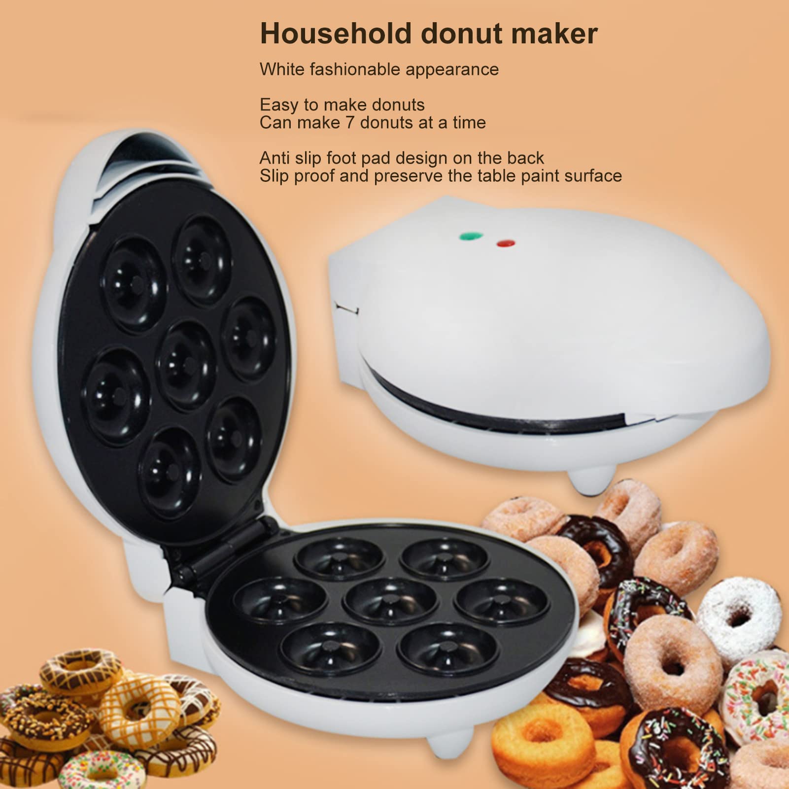 Non Stick Coating avoid Slip Stylish Mini Doughnut Making Machine and Electric Makes 7 Small Doughnuts Donut Maker, White Mini Donut Maker, Donut Maker Machine or Baking Activity(??110V)