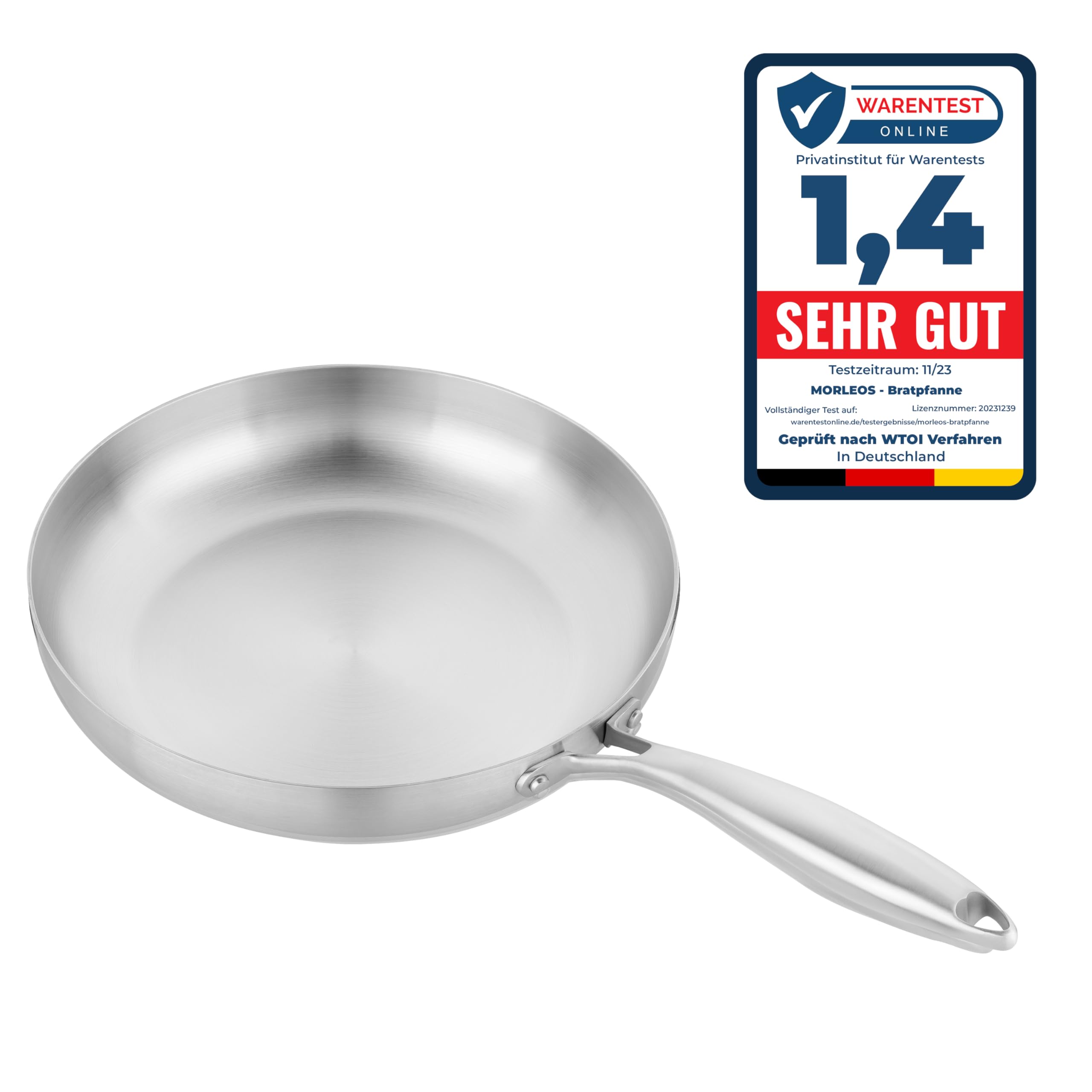 Morleos Keramikpfanne cm | Kratzfeste Wabenpfanne | 5-Schicht - 3mm - kg | Premium Bratpfanne für Induktion | Antihaft, Backofenfest & Spülmaschinenfest | PFAS & PTFE Frei | (Edelstahl, Ø 22cm)