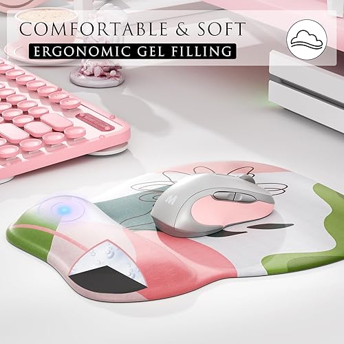 Miniatura 28 de MROCO Alfombrilla ergonómica para mouse con reposamuñecas de gel, cómoda alfombrilla de mouse con superficie de soporte de muñeca suave y base
