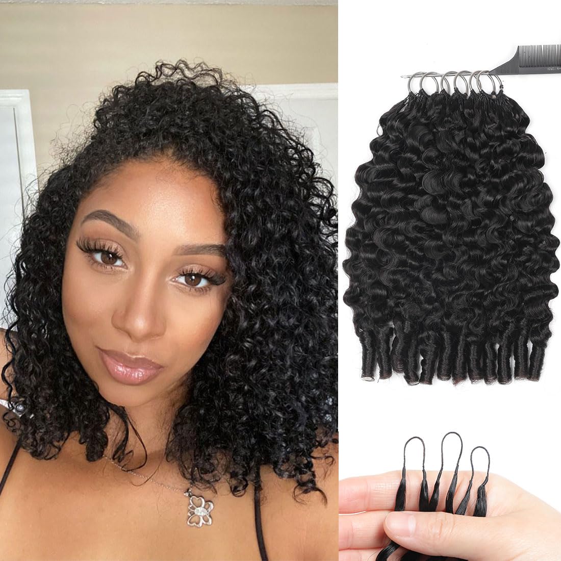 Renyarch Miracle Knots Hair Crochet Human Hair Extensions de Cheveux Humains Burmese Curly Pré-Séparés 16 pouces 1B 6pcs 150g