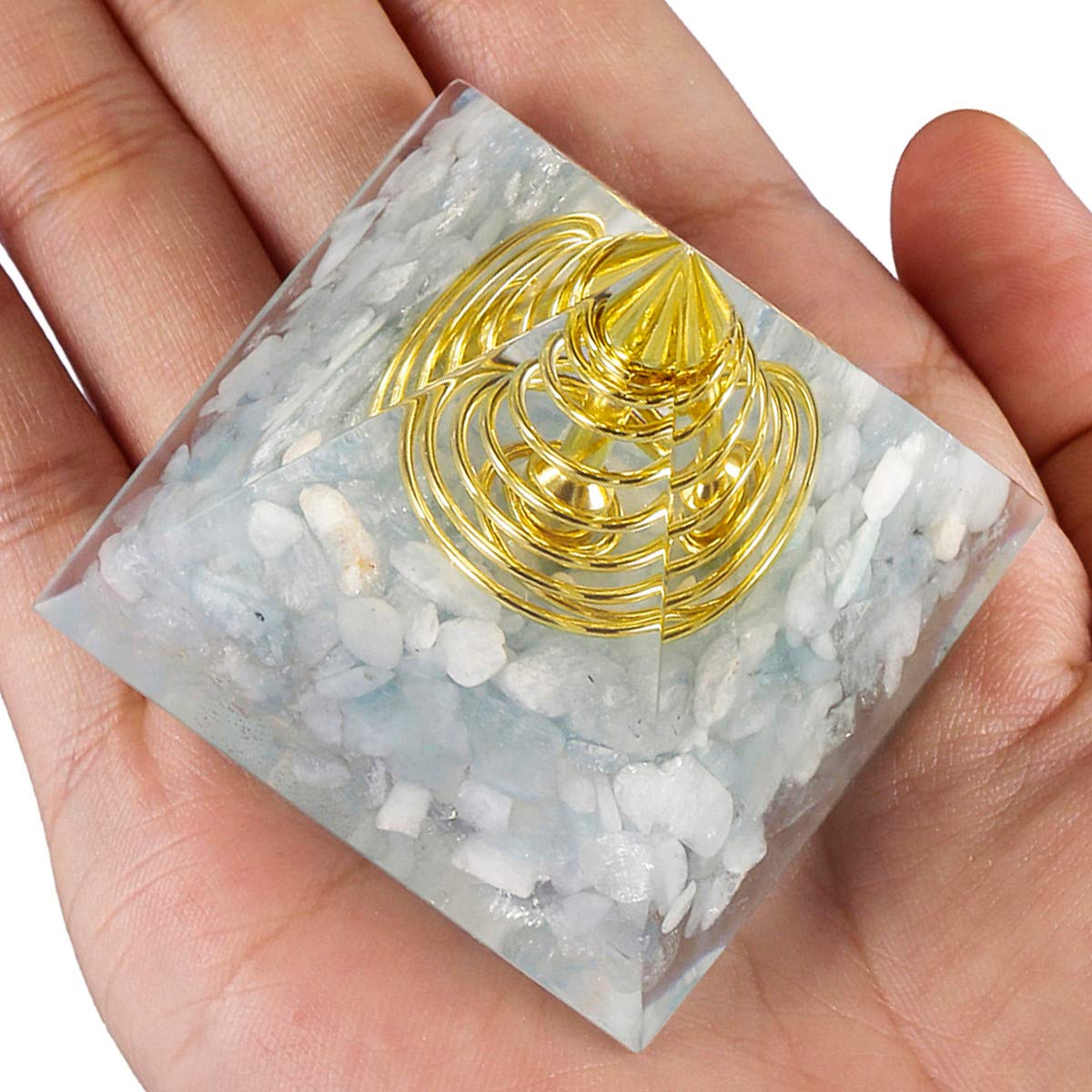 Nupuyai Aquamarine Spiral Healing Crystal Pyramid for Protection Spiritual Ornament Quartz Energy Point Figurine for Reiki Healing with Gift Box - Image 2