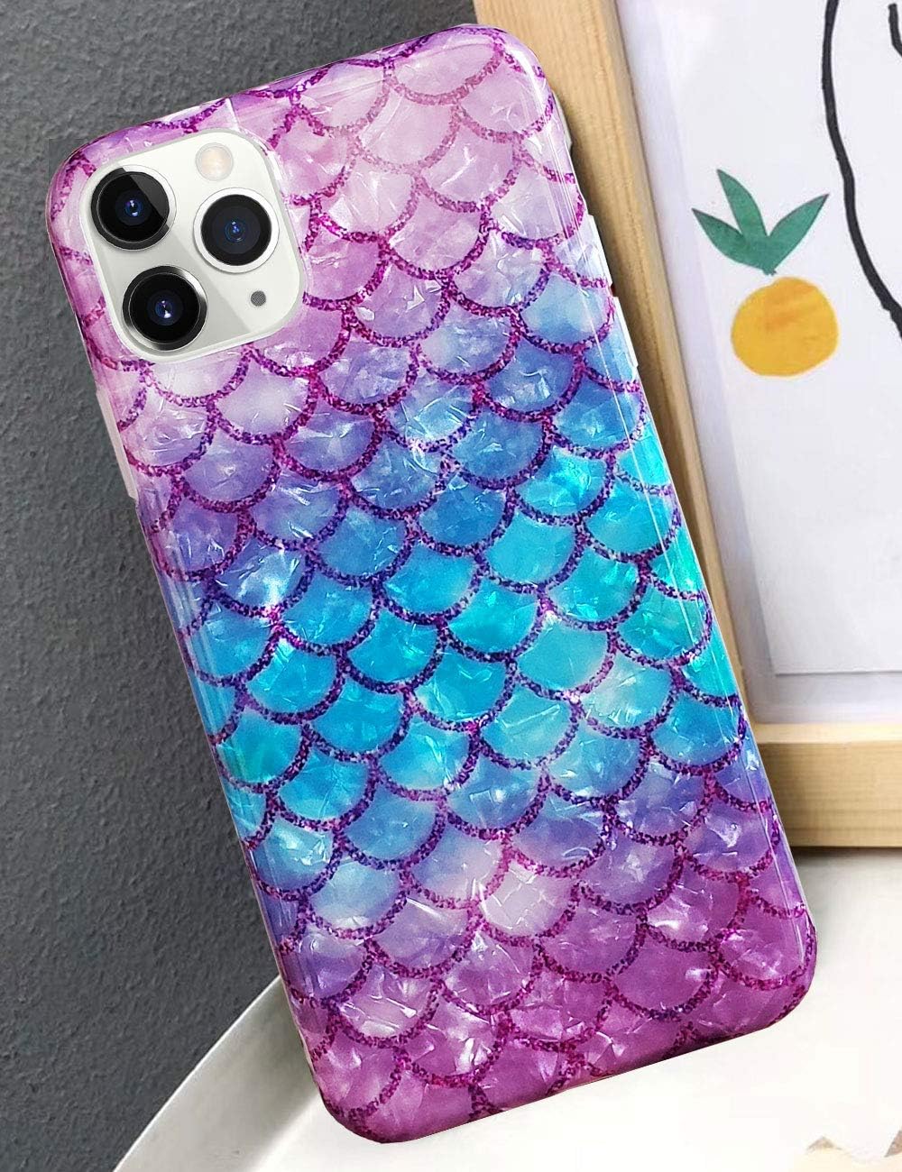 J.west iPhone 11 Pro Max Case Luxury Sparkle Bling Translucent Cute Mermaid Scale Print Soft Silicone Phone Cover for Girls Women Slim Fashion Pattern Design Protective Case for Apple 11 Pro Max 6.5