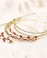 Vista 6 de Wecoe Paquete de 4 Diademas - Diadema de novia con diamantes de imitación rojos para niña, diadema de boda con cristales, diadema de hojas