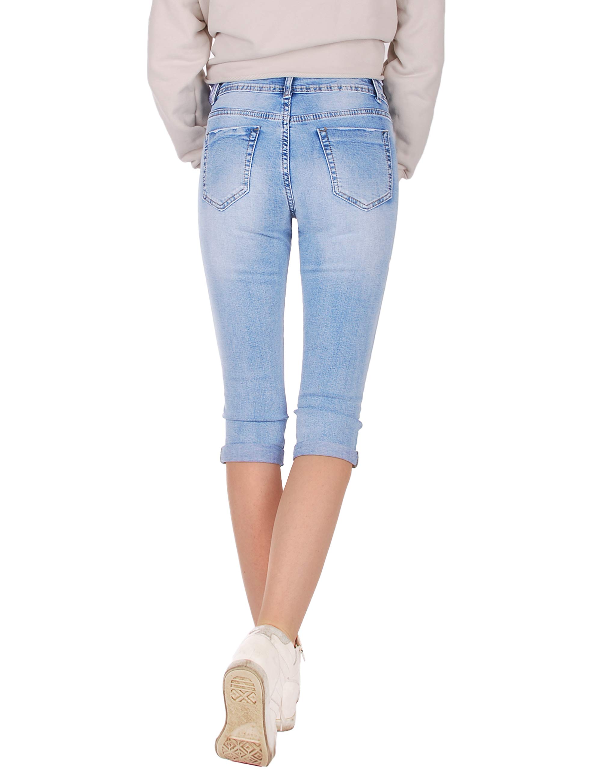 Fraternel Damen Jeans Hose Shorts Capri Knielang Stretch