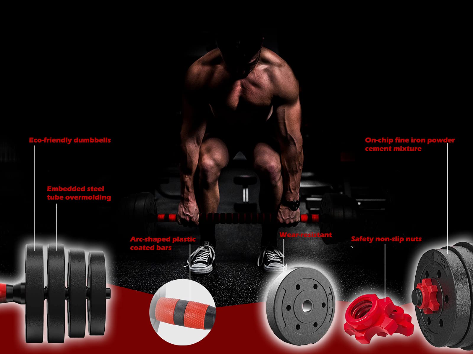 Adjustable Weight Dumbbells Set to 88Lbs, Free Weight Dumbbell with Connecting Rod Used As Dumbbell Barbell set, for Men and Women Home Gym Work Out Training Fitness Equipment All-Purpose