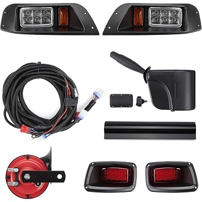 KEMIMOTO Deluxe Golf Cart LED Light Kit Compatible with EZGO TXT 1996-2013, Upgrade 12V Street Legal LED Headlights and Taillights with Turn Signals Hazard Light Switch, Horn, Brake Pad