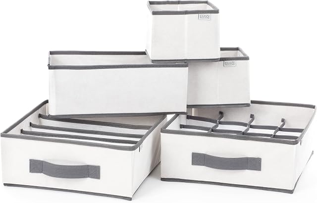 LIVIVO Fabric Storage Organisers for Wardrobes Drawer perfect for storing Underwear, Bras, Vests, T shirts, Socks, Gloves, Hats, and Other Household Essentials (SET OF 5)