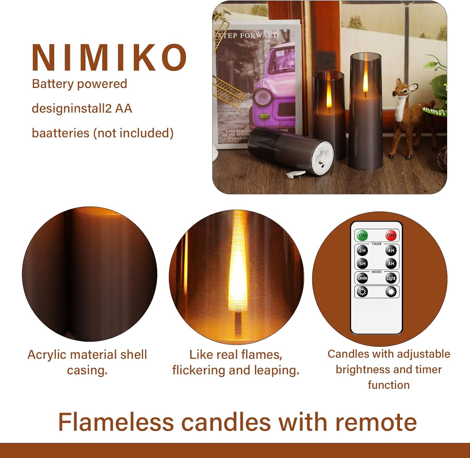 Flickering Flameless Candles 7Pcs Upgraded Realistic Dancing Flame Battery Operated Candles,LED Candles with Remote and Timers,Acrylic Electric Pillar Candles for Festivals Decor(Grey)