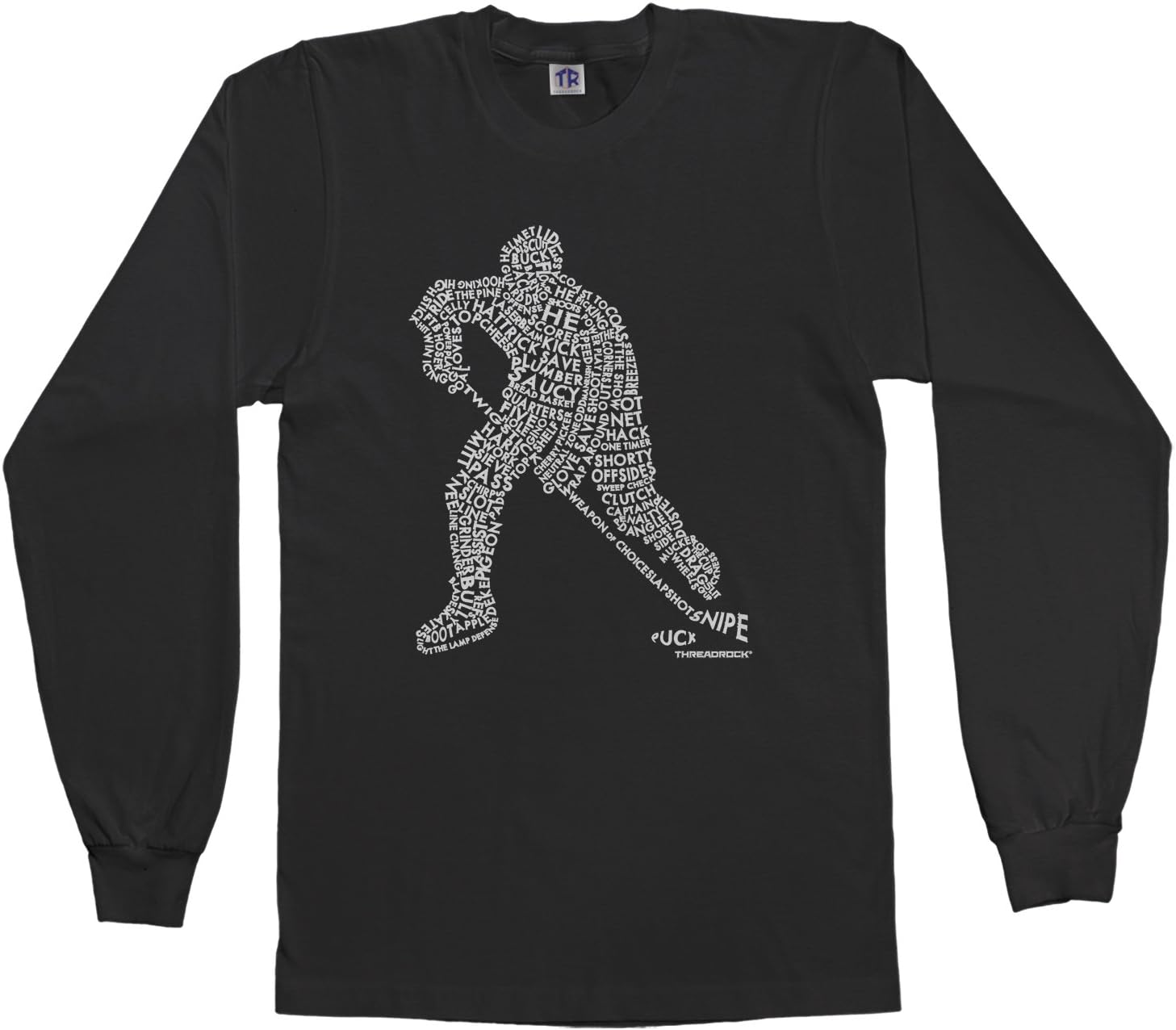 Threadrock Big Boys' Hockey Player Typography Design Youth L/S T-Shirt