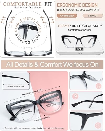 Miniatura 4 de MARE AZZURO Gafas de lectura de gran tamaño para mujer, lectores grandes de ojo de gato 1.0 1.25 1.5 1.75 2.0 2.25 2.5 2.75 3.0 3.5 4.0 5.0 6.0
