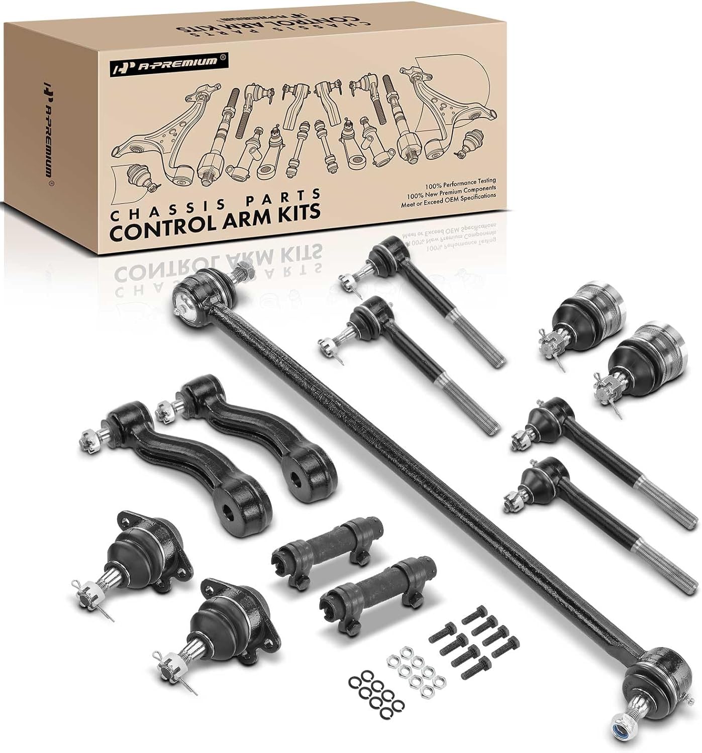 A-Premium Set of 13, Front Upper Lower Ball Joint, Inner Outer Tie Rod End, Idler Arm, Drag Link, Compatible with Chevrolet & GMC - 1996-2002 - Express 1500/2500, Savana 1500/2500