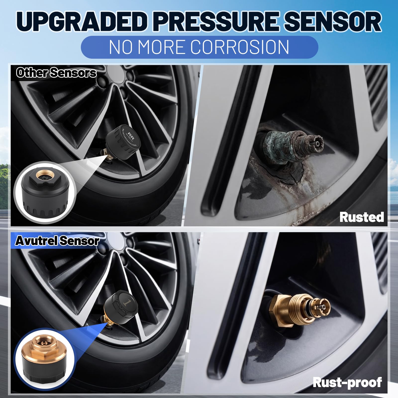 TPMS Reifendruckkontrollsystem mit 7 Zoll Farbdisplay, 10 Kupferkern-Sensoren& Repeater, Solar & USB Aufladung, einstellbar für 4/6/8/10 Räder, Echtzeit Reifendruck- und Tempera