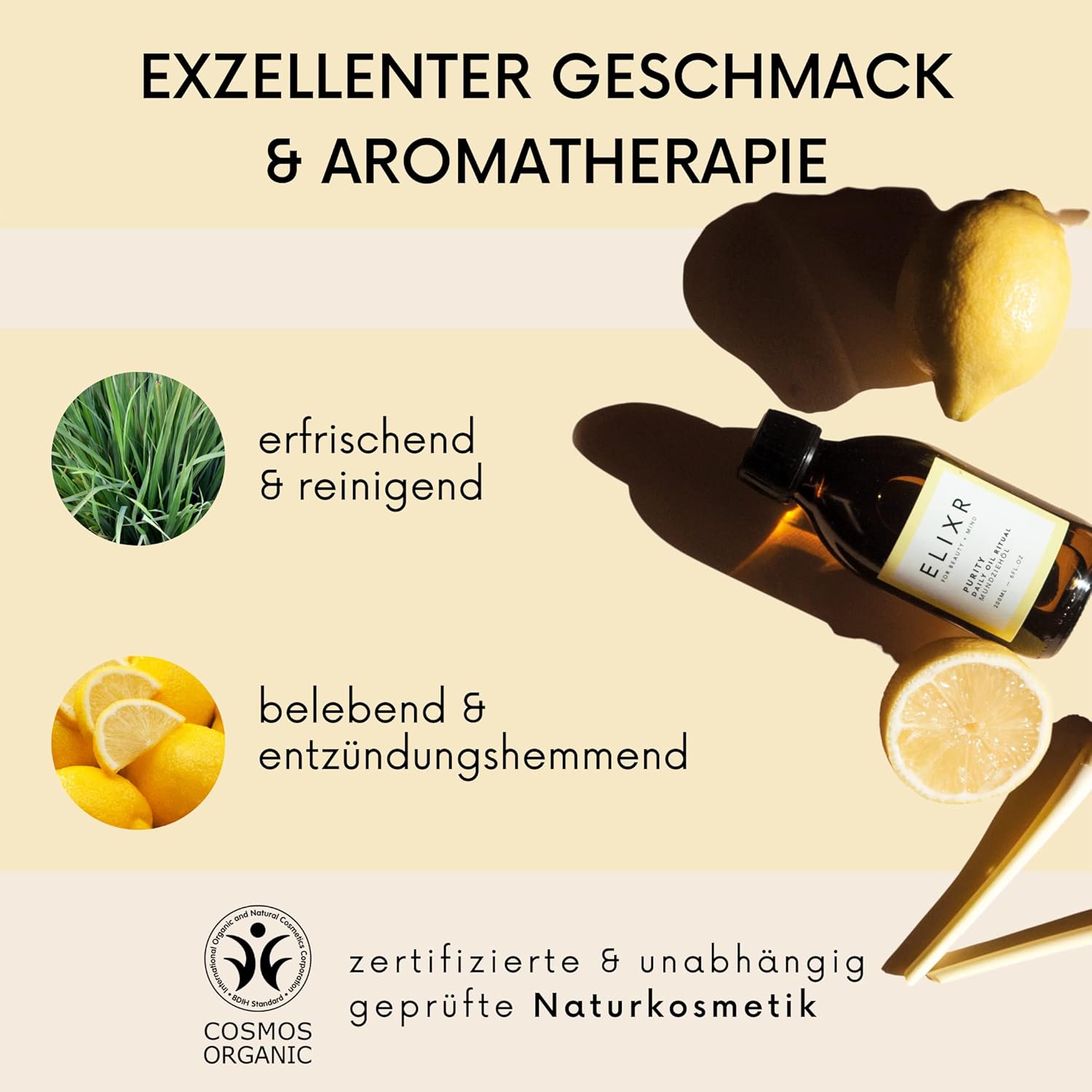 ELIXR Purity Organic Oil Pulling Mouthwash Lemon & Lemongrass 200ml