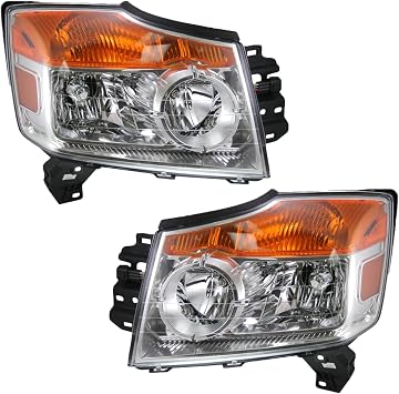 Driver and Passenger Side Headlight Assembly 2 Piece Set Halogen for 2008-2015 Nissan Armada